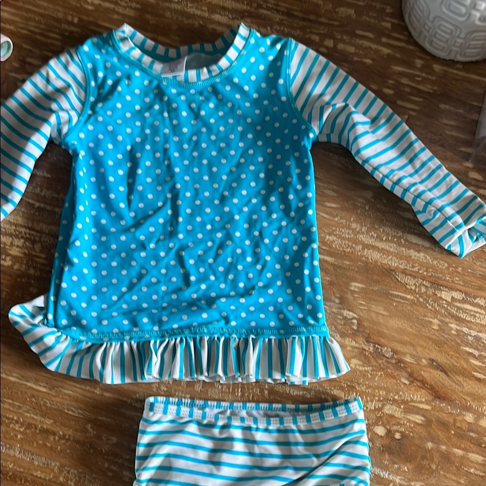 Ruffle Butts Aqua Striped Ruffle Swim Bottom